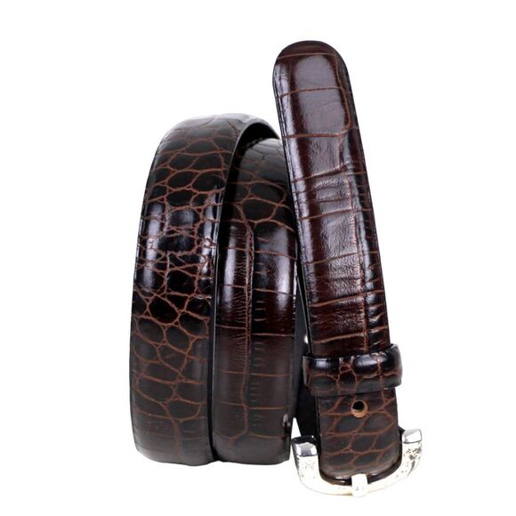 Ann Taylor CROCO BROWN GENUINE LEATHER 3/4"Wd DRESS WOMEN'S BELT Sz M (T11 - Picture 1 of 14